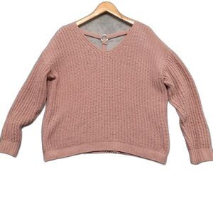 Love By Design Women Sz XL Blush Pink Cross Back Crop Soft Knit V-Neck Sweater